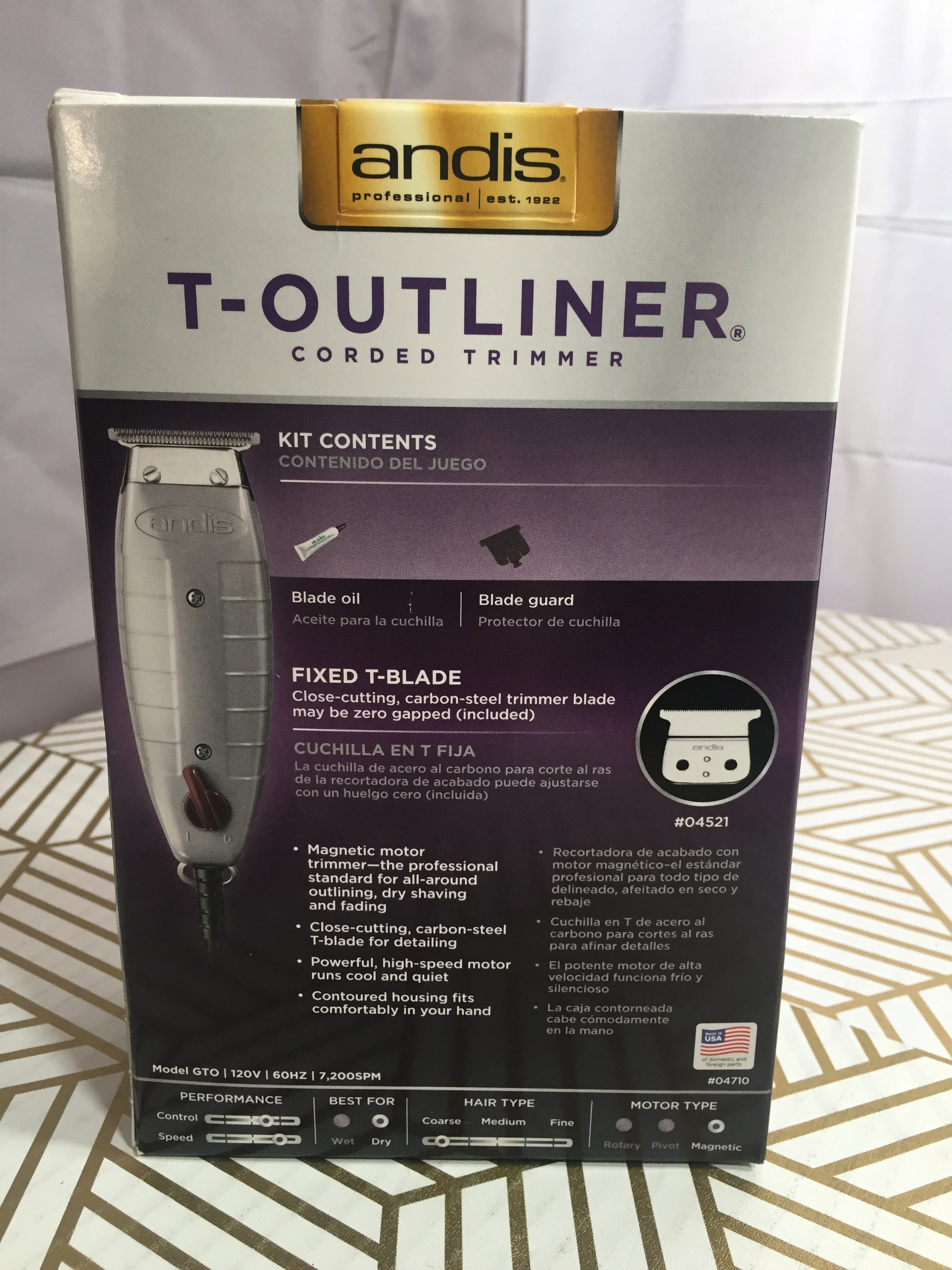 Andis 04710 Professional T-Outliner Beard & Hair Trimmer Carbon Steel T-Blade (8026167673070)
